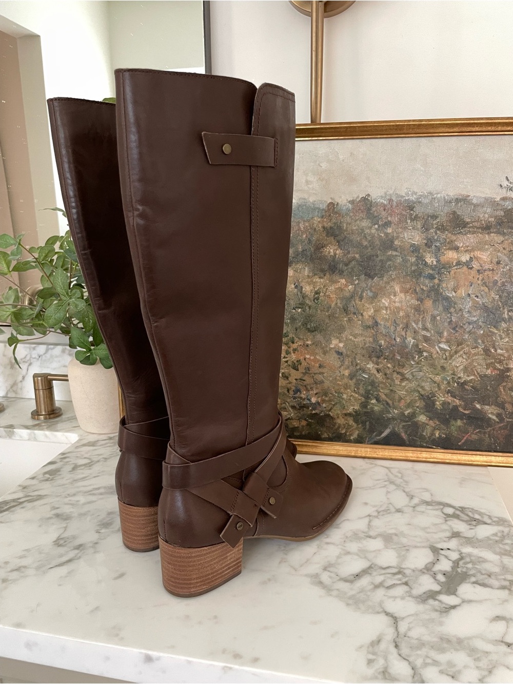 UGG Bandara Knee High Riding Boots Size 10 Brown Leather Athletic Calf - Picture 4 of 9